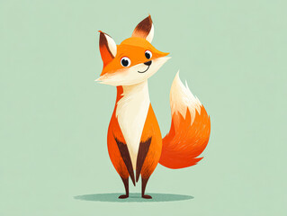 Obraz premium Cute cartoon fox illustration with vibrant colors and playful expression on a soft background