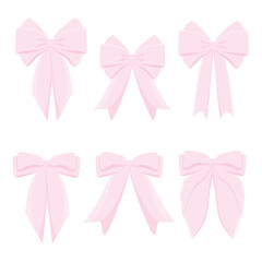 Bow set. Cartoon vector pink ribbons satin bows for Valentines day gifts, present cards and luxury wrap pack isolated on white background