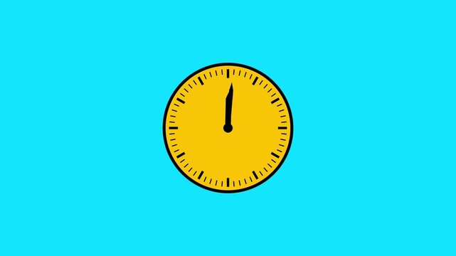 Minimalist yellow clock face with black hands on bright cyan background abstract time concept