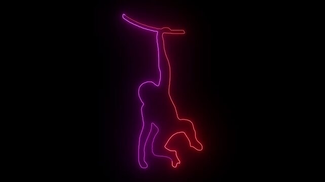 Neon monkey swinging on a branch abstract animation