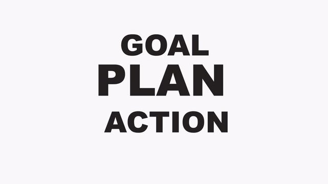 Goal plan action in black bold letters. Perfect for motivational posters, social media quotes, business presentations, and goalsetting worksheets.
