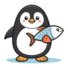 Obraz premium penguin with fish icon cartoon of penguin with fish