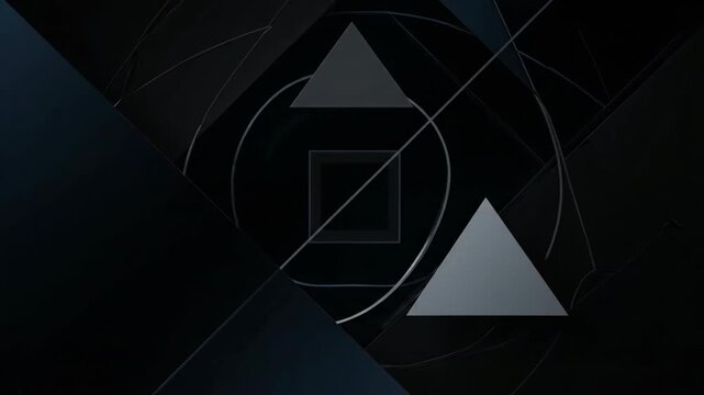 Intersecting geometric lines and shapes seamlessly transform and animate within a dark, modern looping abstract video minimal, shapes, mechanical