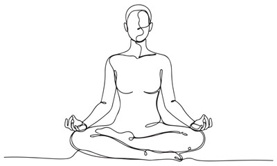 Continuous Line Drawing of a Person in a Meditative Yoga Pose