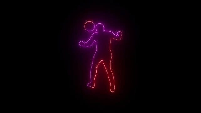 Neon silhouette of a soccer player heading a ball