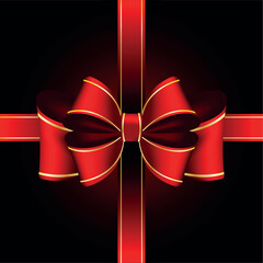 Realistic red bow and ribbon isolated on transparent background. Template for greeting card, poster or brochure. Vector illustration.