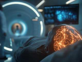Futuristic Brain Scan Showing Active Neural Connections