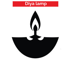 Diwali vector art of black silhouette of a traditional indian diya lamp with a flame, isolated