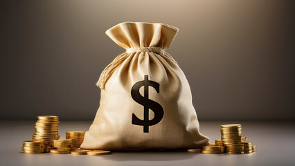 Money Bag with Gold Coins Wealth Finance and Investment Concept