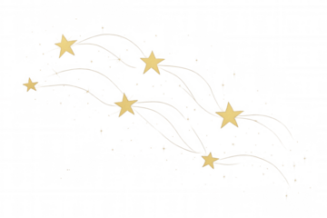 Golden decorative stars dropping, celebration overlay, transparent background design element for events, party, and festive themes