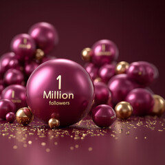 Eine Million Follower mit rosa und goldenen Weihnachtskugeln als Meilenstein-Illustration