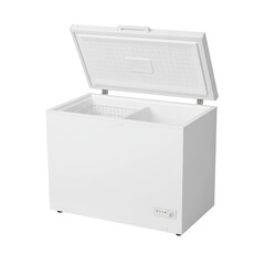 Open White Chest Freezer for Home Use, Isolated on a Clean and Simple Style