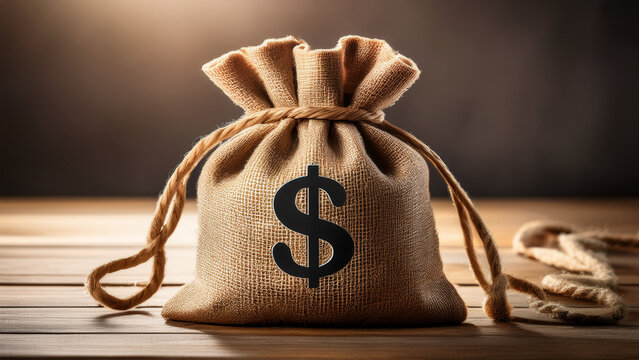 Burlap Sack with Dollar Sign Financial Concept and Wealth Illustration