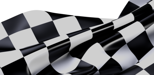Close up of a waving checkered flag, iconic symbol of racing, success, and speed. Isolated on white, perfect for designs.