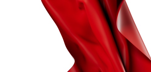 Abstract red fabric drapes against a white background, featuring elegant curves and a sense of fluid movement. Suitable for various creative and