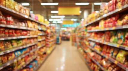 Obraz premium Colorful Grocery Store Aisle Featuring Vibrant Products and Shelving in a Modern Retail Environment