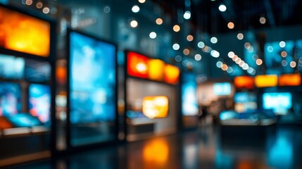 Modern Interior of a Tech Store Highlighting Glowing Digital Displays in an Engaging Retail Environment
