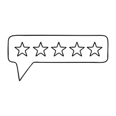 Outline Vector: Five Stars Review and Rating in Speech Bubble