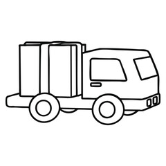 Outline Vector Delivery Truck with Large Shipping Boxes