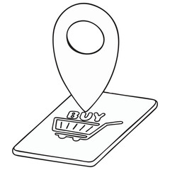 Outline Vector: Map Pin on Mobile Screen for Local Shopping