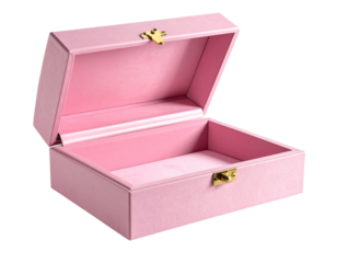 Empty Open Pink Jewelry Box with Velvet Interior transparent background.