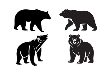 A vector illustration of a set of black bear silhouettes showing wildlife and nature