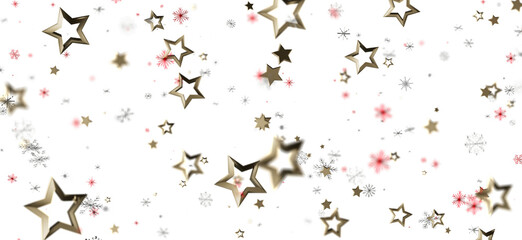Festive background with falling golden stars and snowflakes on white. Perfect for Christmas, holiday designs, and celebrations. Add magic to you