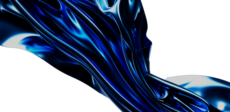 Dramatic abstract image of flowing blue fabric creating wave patterns, with reflective light and shadow. Perfect for backgrounds and artistic pr