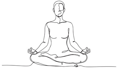 Continuous Line Art Drawing of a Person Meditating in a Yoga Pose