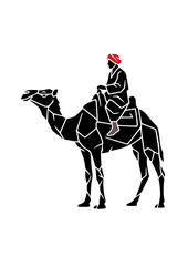 Camel rider . in black silhouette