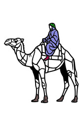 Camel rider . in black silhouette