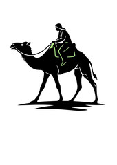 Camel rider . in black silhouette