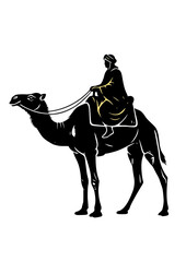 Camel rider . in black silhouette
