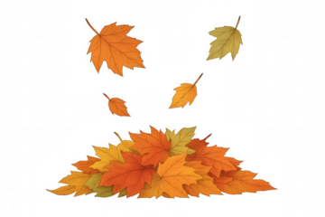 Autumn leaves falling into a pile, creating a colorful season concept with transparent background
