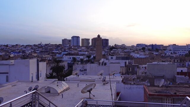 Panoramic aerial sunset view of the center of Sousse, Tunisia 