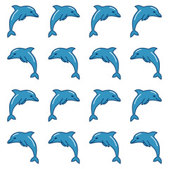 Simple blue dolphin icon pattern. Cute dolphin hand drawn style.