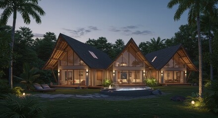 Naklejka premium Modern architecture luxury homes evening exterior design