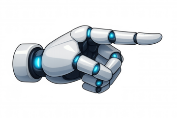 Robot hand pointing with index finger, symbolizing future technology, ai, direction, and artificial intelligence