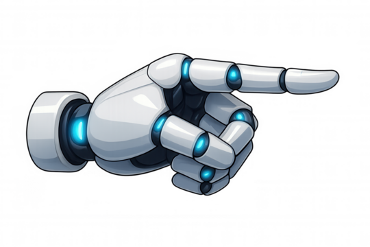 Robot hand pointing with index finger, symbolizing future technology, ai, direction, and artificial intelligence