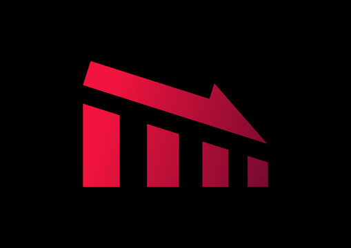 Red abstract arrow bar logo on black background