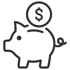 Piggy bank with dollar coin representing money savings and financial investment on transparent background