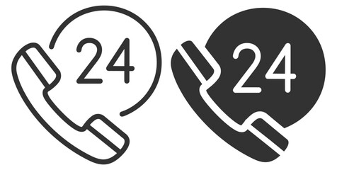 24 hour call service icon set on transparent background