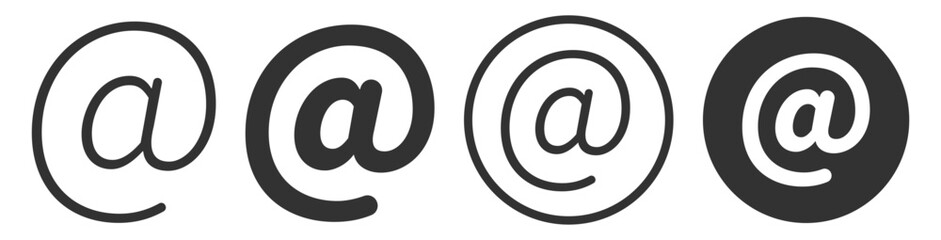 Email at symbol icon set on transparent background