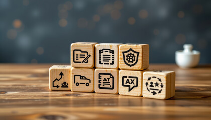 Wooden block icon document approval security translation logistics business concept