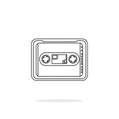 Fototapeta premium A simple line drawing of a cassette tape in a protective case against a clean white background with a subtle shadow effect.