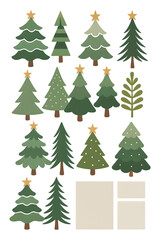 Flat vector illustration set of christmas trees &mdash; minimal festive design