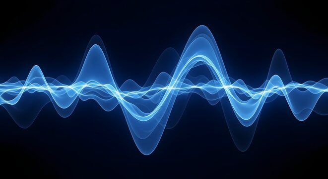 Abstract blue sound wave visualization on a dark background, representing audio, music, or digital signal processing