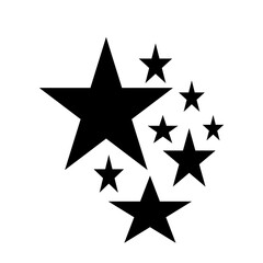 Black star icon with five small stars, minimalist vector symbol on white background