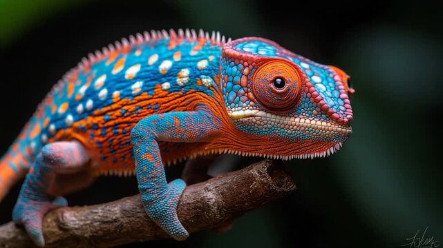Colorful Chameleon Perched on a Branch in a Natural Habitat.