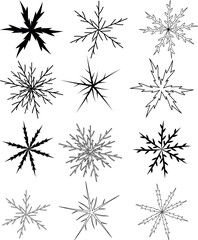 Black Snowflakes set. Isolated on white background.